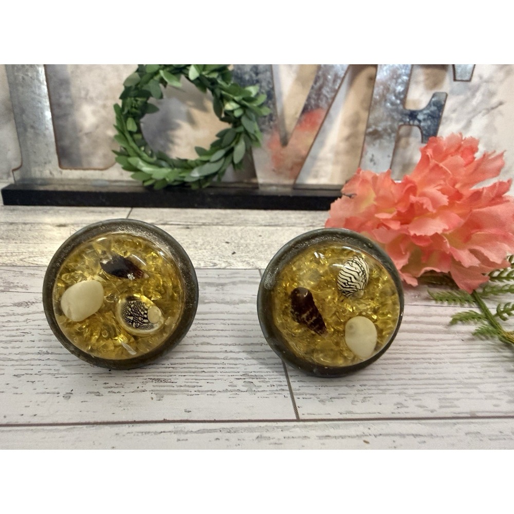 Set of 2 Vintage Resin Drawer Pulls w Suspended Shells Drawer Pull Cabinet Knobs